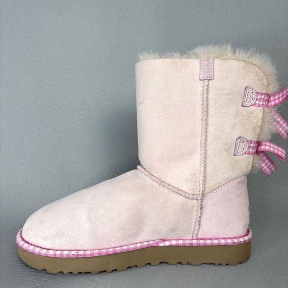 Women's UGG Boots Bailey Bow Gingham Seashell Pink Sz 7 Coquette 1101669 RARE! - Picture 11 of 16